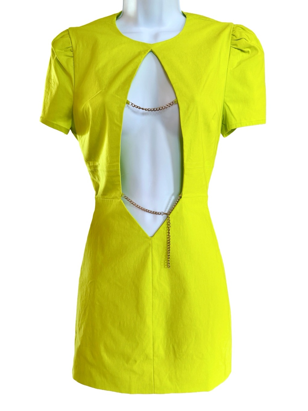 Camila Coelho Sara Mini Dress Lime Cutout Chain Detail Size S - Picture 2 of 7